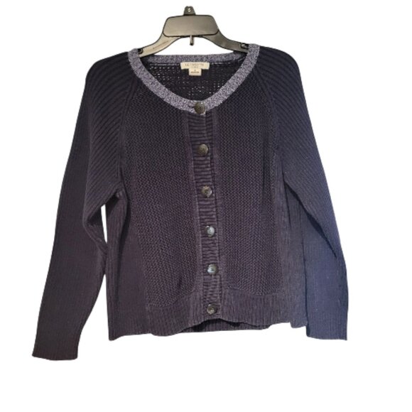 Pre-owned Liz Claiborne Woman Navy Blue 100% Cotton Cardigan (Size 1X) - Picture 1 of 4